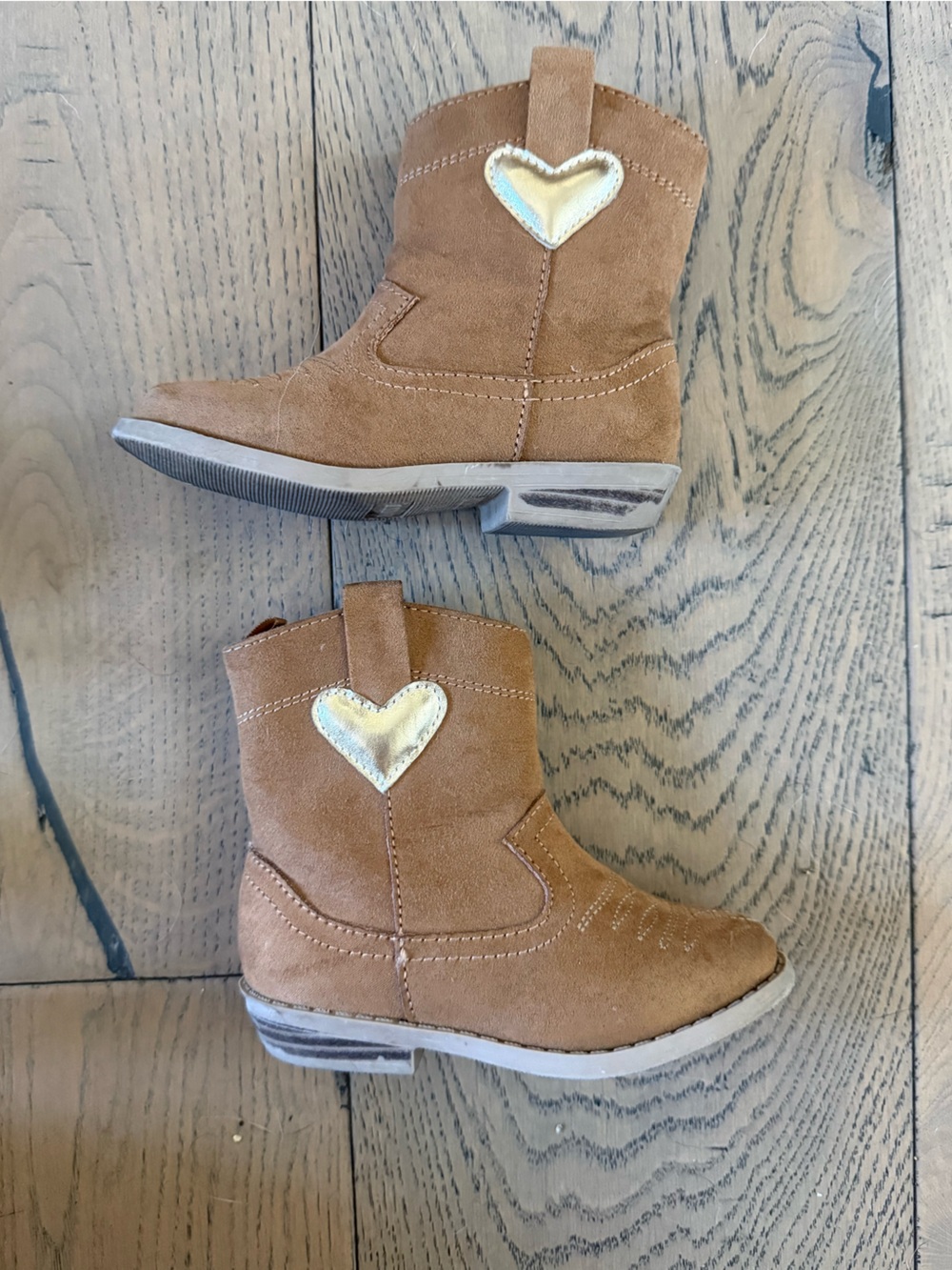 Old Navy Toddler Girls Western Cowboy Boots Tan Gold Heart Size 7